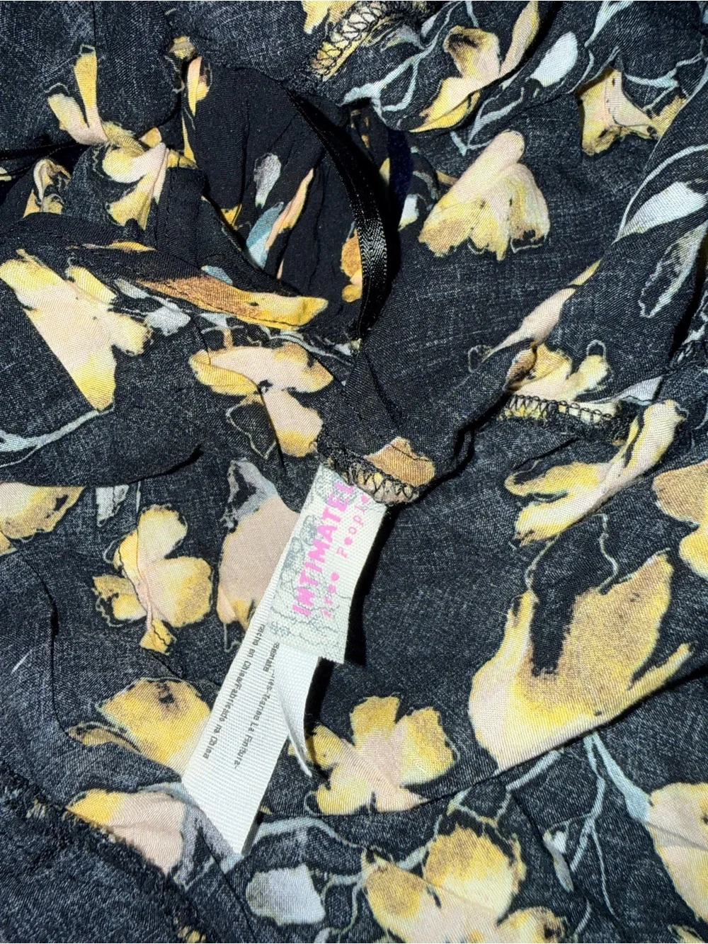 Intimately by Free People black and yellow floral raw-ruffle halter dress